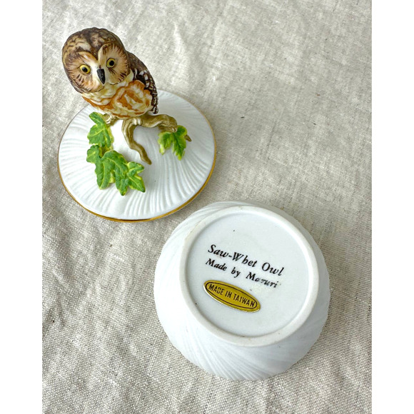 Vintage Saw-Whet Owl by Maruri Trinket Box Porcelain 3" Tall - Picture 8 of 10